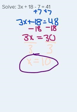 Solve: 3x + 18 - 7 = 41-example-1