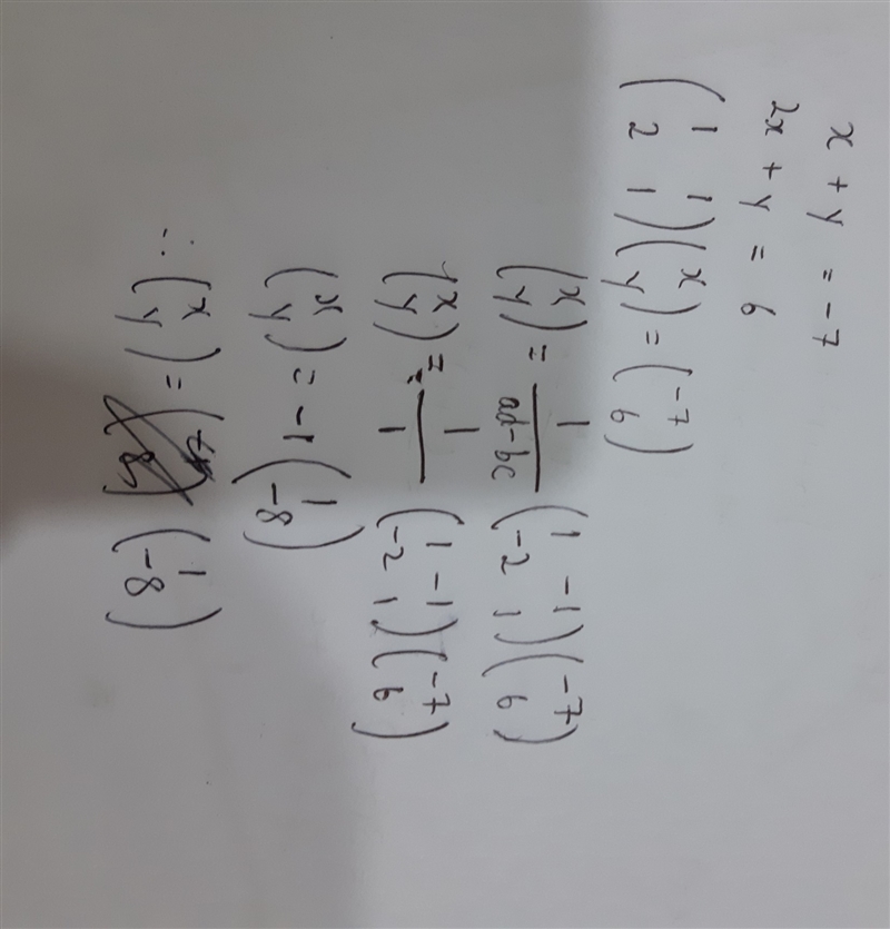 Solve the system of equations by graphing. x+y=-7 2x+y=6-example-1