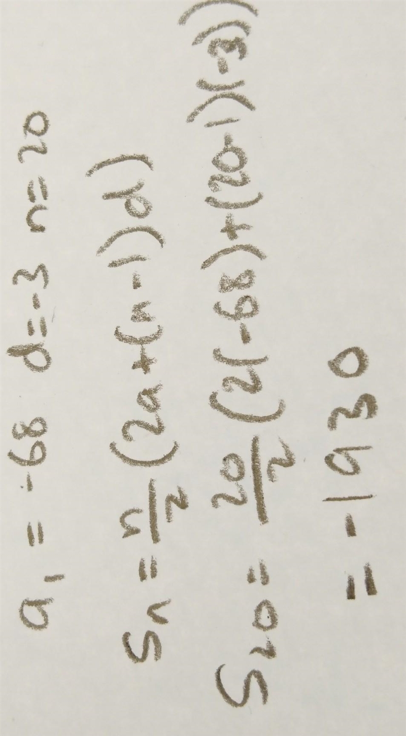 Find the sum of the arithmetic series in which a1 = –68, d = –3, and n = 20.-example-1