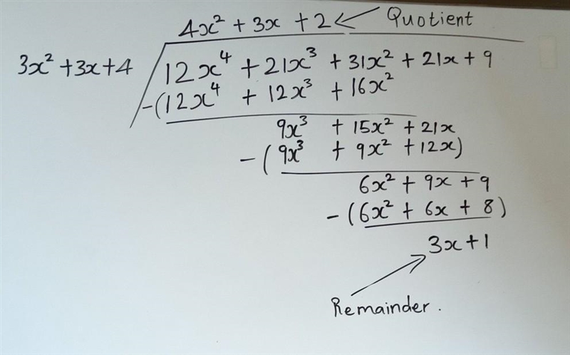 Determine the quotient, q(x), and remainder, r(x) when f(x) = 12x4 + 21x3 + 31x2 + 21x-example-1