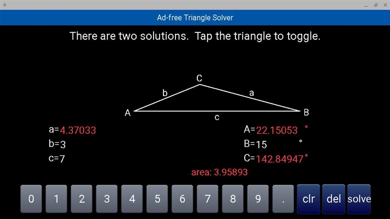 Triangle ABC contains side lengths b = 3 inches and c = 7 inches. In two or more complete-example-2