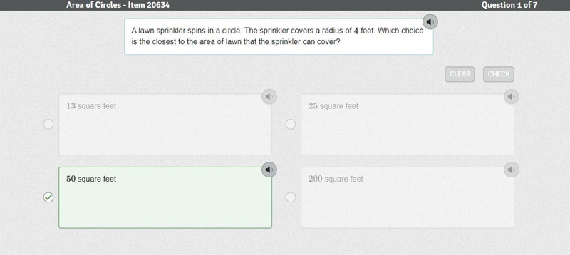 A lawn sprinkler spins in a circle. The sprinkler covers a radius of 12 feet. Which-example-1