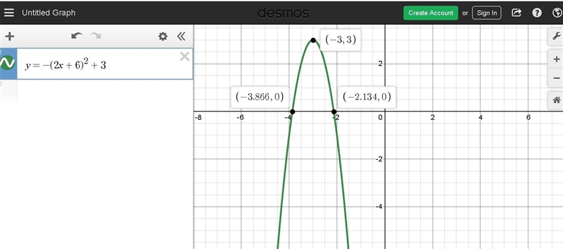 How is the graph of the quadratic function to produce the graph of y=-(2x+6)^2+3-example-1