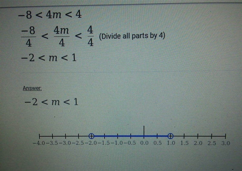 Solve the compound inequality. –1 < 4m + 7 ≤ 11 A. −14-example-2