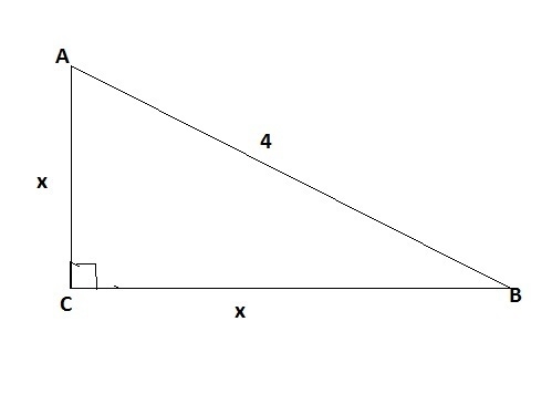 If the right triangle shown, AC= BC and AB=4, how long are each of the legs-example-1