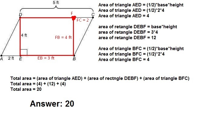 A window in the shape of a parallelogram has the dimensions given. What is the area-example-1