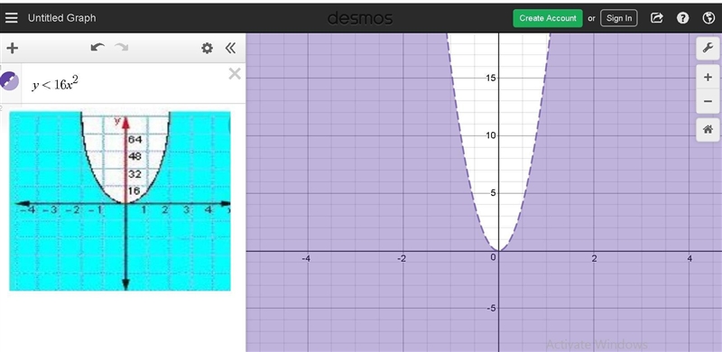 Choose the correct graph to fit the inequality y<16x ^2-example-1