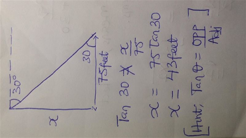 The angle of depression from the top of a flag pole to a point on the ground is 30°. If-example-1