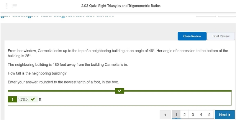 From her window, Carmella looks up to the top of a neighboring building at an angle-example-1