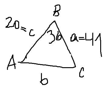 Solve the triangle. B = 36°, a = 41, c = 20-example-1