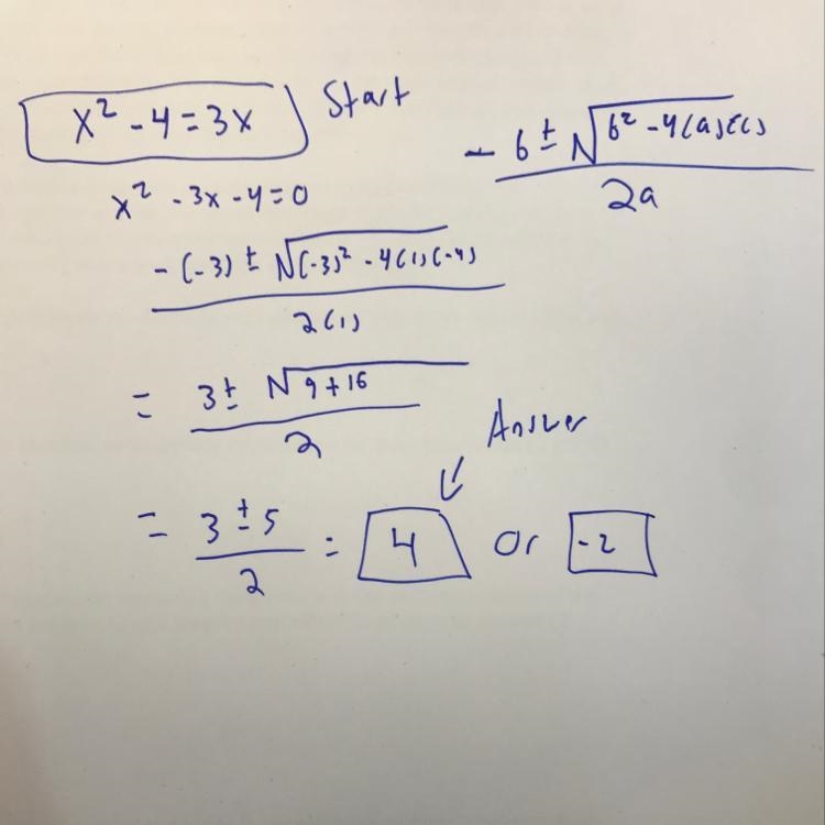 When 4 is subtracted from the square of a number, the result is 3 times the number-example-1