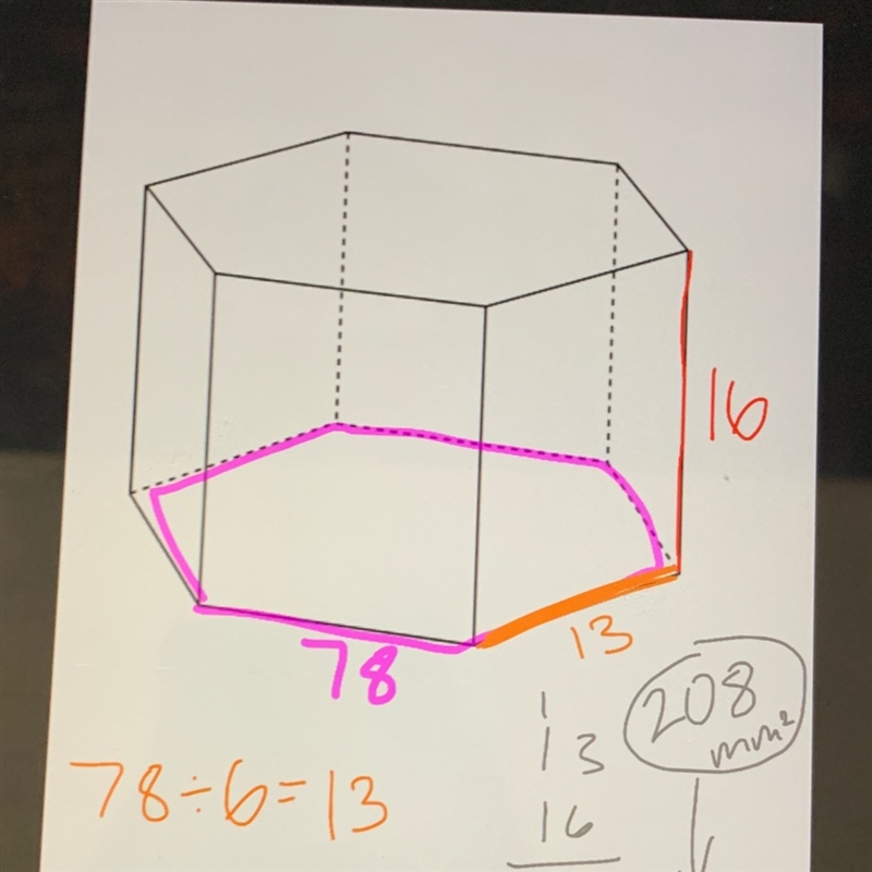 The base of a prism is a regular hexagon with the perimeter of 78mm the height of-example-1