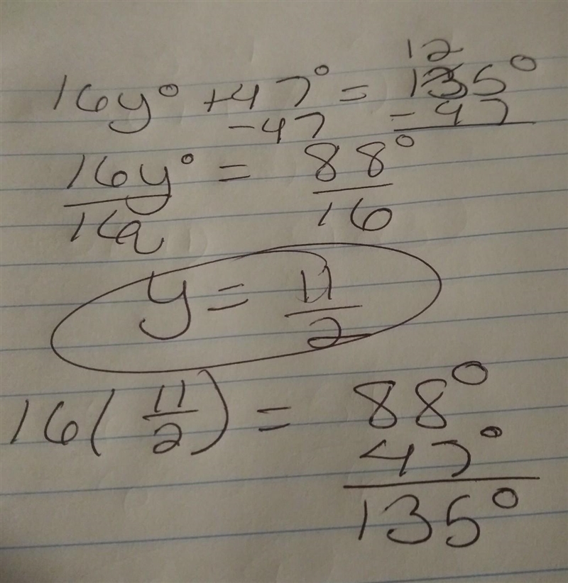 6)Find the value of y, given that mZKLM = 135° M (16y) 2​-example-1