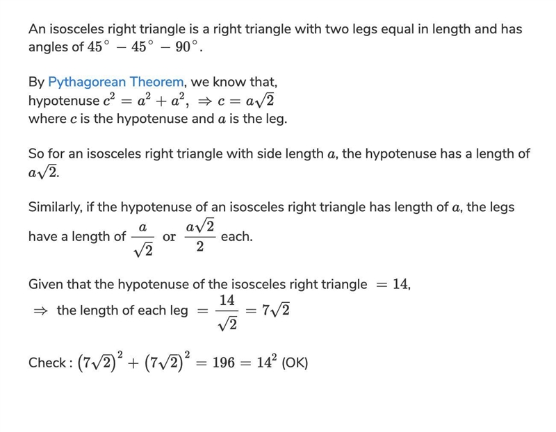 How do you find the length of the legs of an isosceles triangle?-example-1