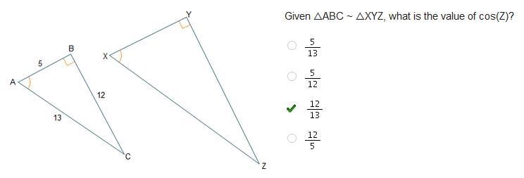 Given right triangle ABC, what is the value of tan(A)? Five-thirteenths Twelve-thirteenths-example-1