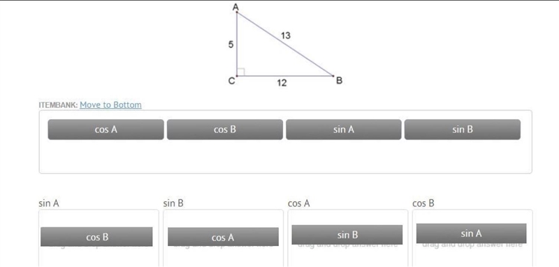 I need help with this question. For the right triangle shown match the equivalent-example-1