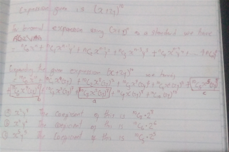 Consider the expansion of (x + 2y)^10. Determine the coefficients for the terms with-example-1