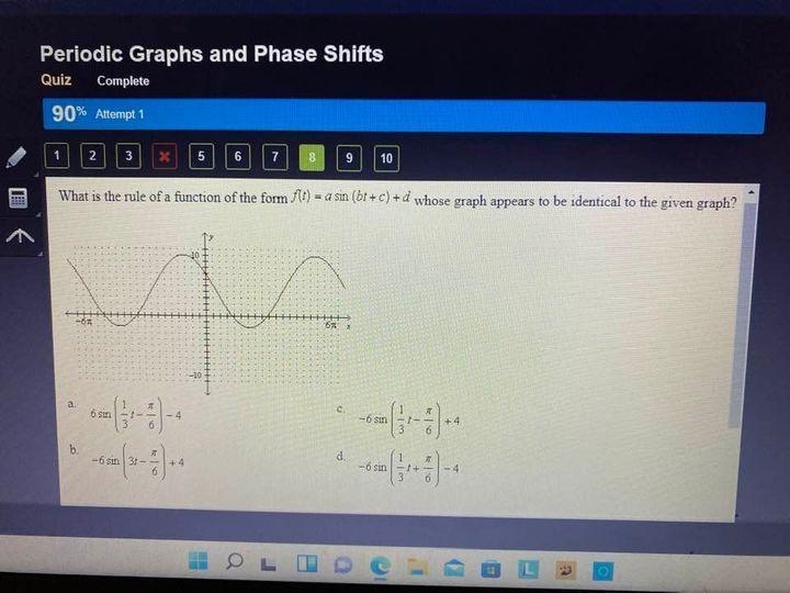 What is the rule of a function of the form f(t)= a sin (bt+c) +d whose graph appears-example-1