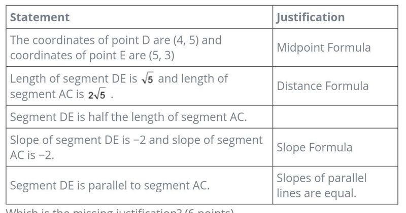 [ HELP ASAP ] Theorem: The segment joining the midpoints of two sides of a triangle-example-1