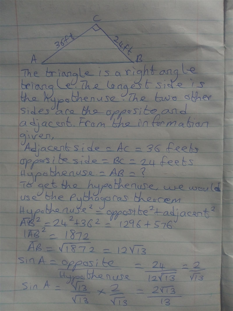 Find the values of the sine, cosine, and tangent for angle A-example-1