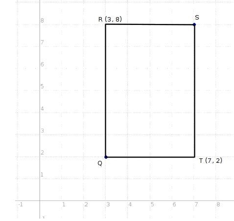 Rectangle QRST has vertices Q(3,2) and S(7,8) What are two possible coordinates for-example-1