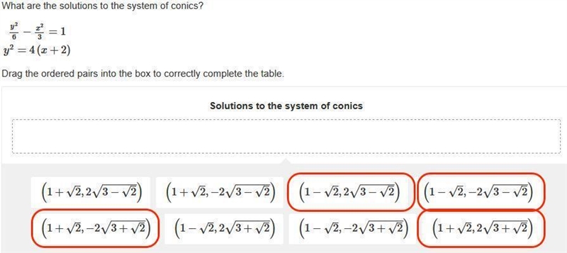 Please help asap! Trig: What are the solutions to the system of conics? (there are-example-1