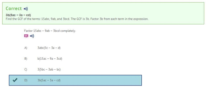 Factor 15abc ? 9ab ? 3bcd completely. A) 3abc(5c ? 3a ? d) B) b(15ac ? 9a ? 3cd) C-example-1