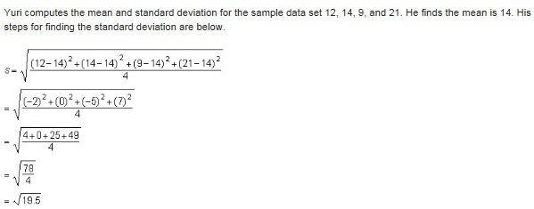 Yuri computes the mean and standard deviation for the sample data set 12, 14, 9, and-example-1