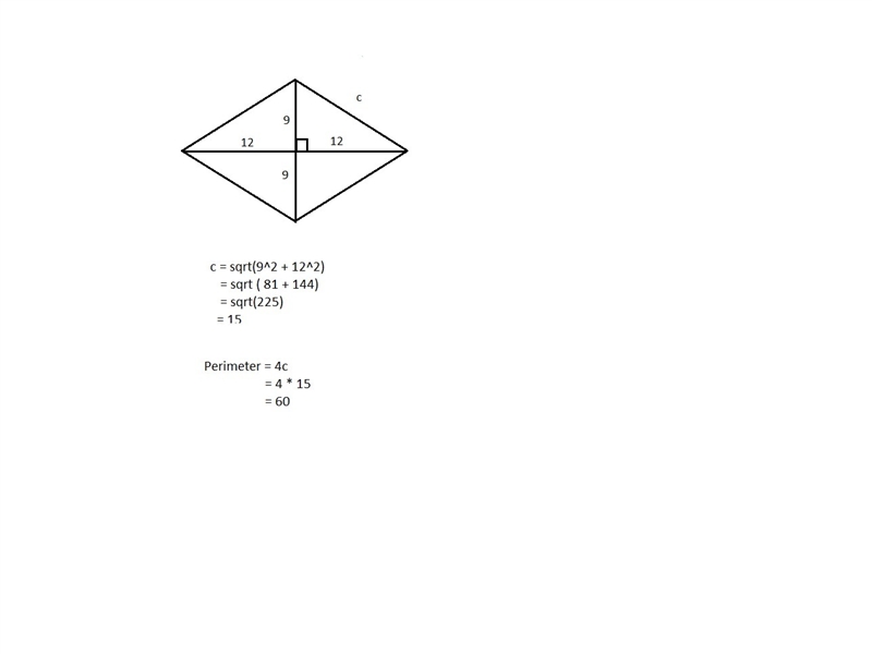 38 POINTS!!!! The lengths of the diagonals of a rhombus are 18 cm and 24 cm. Find-example-1