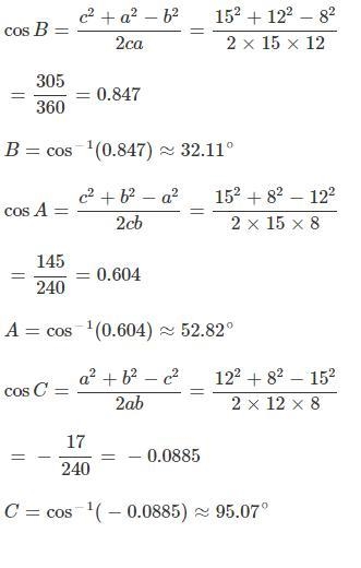 If AB = 15, BC = 12, and CA = 8, list the angles of angle abc in order from smallest-example-1