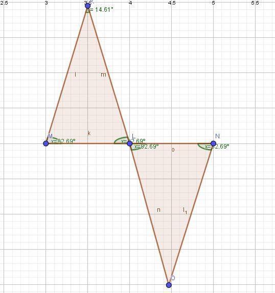 By the definition of supplementary angles, the base angles of the top isosceles triangle-example-1