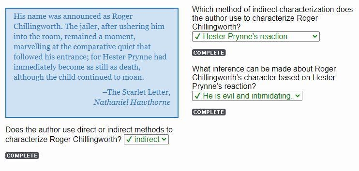 Which method of indirect characterization does the author use to characterize Roger-example-1