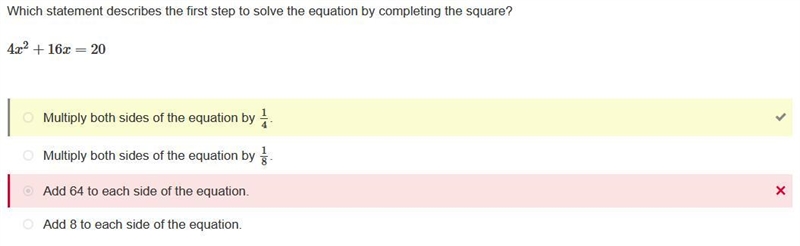 Which statement describes the first step to solve the equation by completing the square-example-1