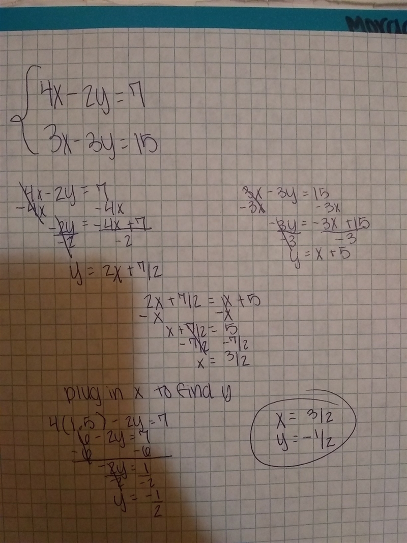 4x-2y=7 3x-3y=15 in order to solve the following system of equations by subtraction-example-1