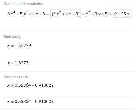 (3x^4-5x^3+4x-6)/(x^2-3x+5) divide the polynomail-example-1