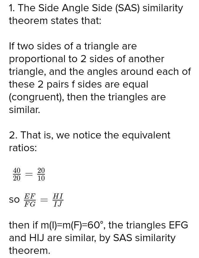 In the diagram, m∠F = 60°. To prove that the triangles are similar by the SAS similarity-example-1