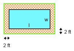 A rectangular swimming pool has a length twice as long as its width. The pool has-example-1