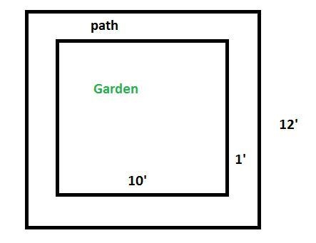 A vegetable garden and a surrounding path are shaped like a square together are 12 ft-example-1