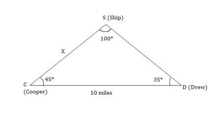 Cooper and Drew are standing on the seashore 10 miles apart. The coastline is a straight-example-1