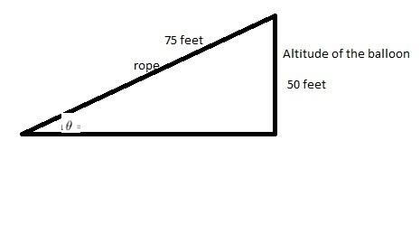 A rope is tied to the bottom of a hot air balloon as shown. The altitude of the balloon-example-1