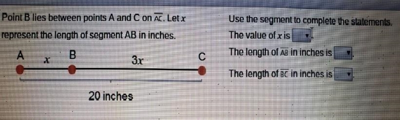 Point B lies between points A and C on line AC. Let x represent the length of segment-example-1