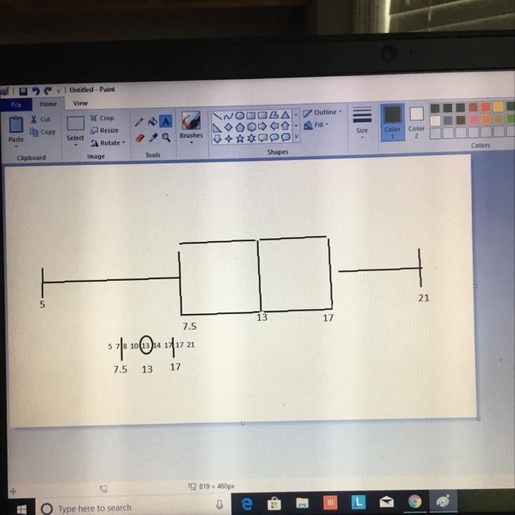 Which box and whiskers plot represents the data set. 10, 5, 8, 14, 21, 7, 13, 17, 17.-example-1