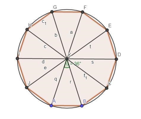 The spokes of a bicycle wheel form 10 congruent central angles. The diameter of the-example-1