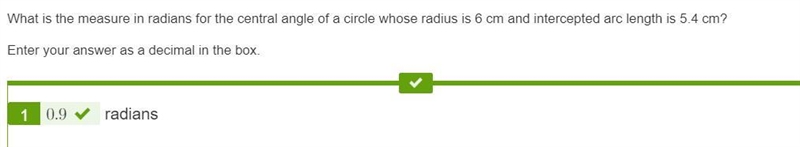 What is the measure in radians for the central angle of a circle whose radius is 6 cm-example-1