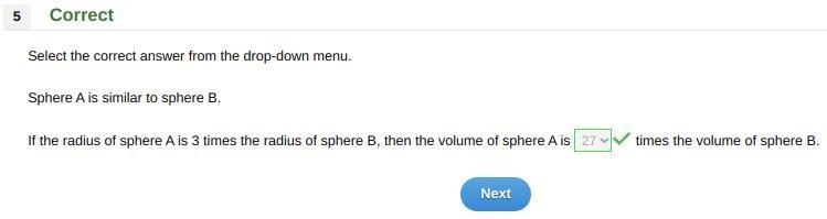 Sphere A is similar to sphere B. If the radius of sphere A is 3 times the radius of-example-1