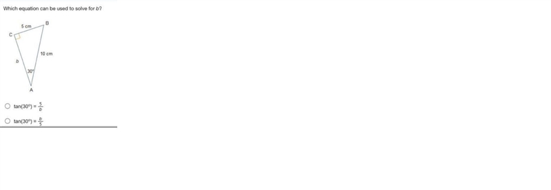 Which equation can be used to solve for b? Triangle A B C is shown. Angle B C A is-example-1