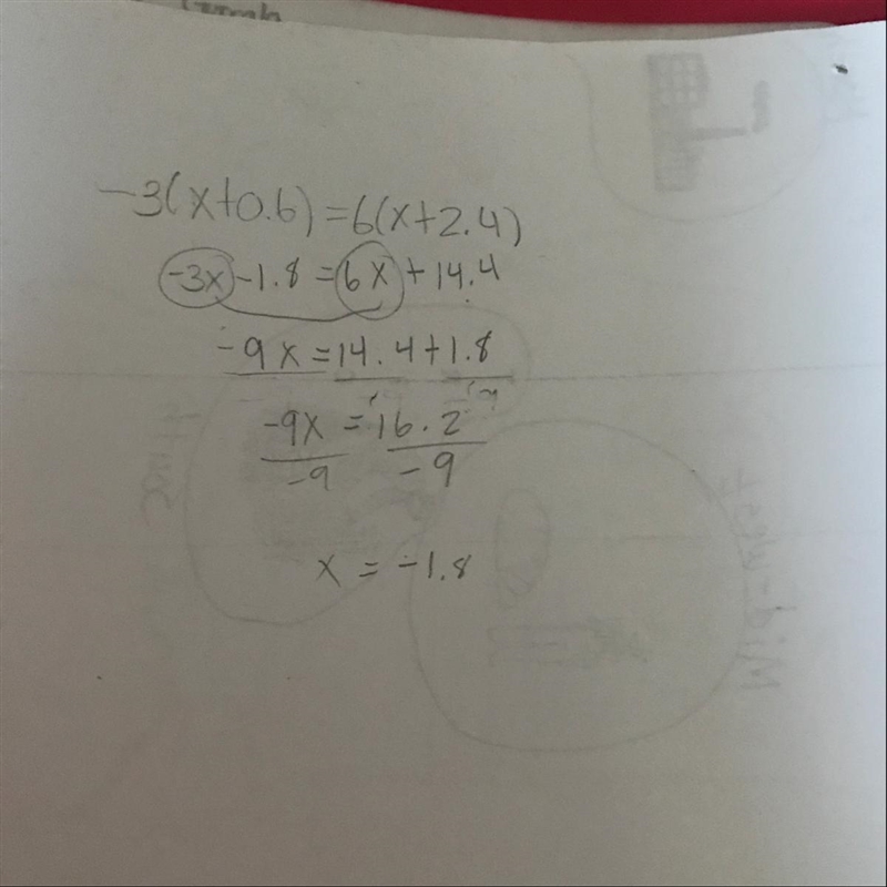 -3(x+0.6)=6(x+2.4) Could you possibly show the work also?-example-1