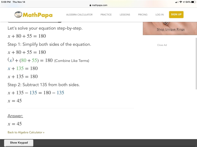 What is the value of x? Enter your answer in the box. x = °-example-1