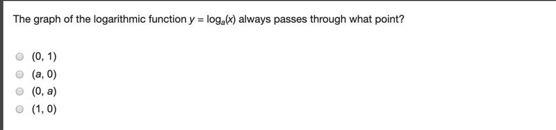 (2Q) The graph of the logarithmic function y = loga(x) always passes through what-example-1