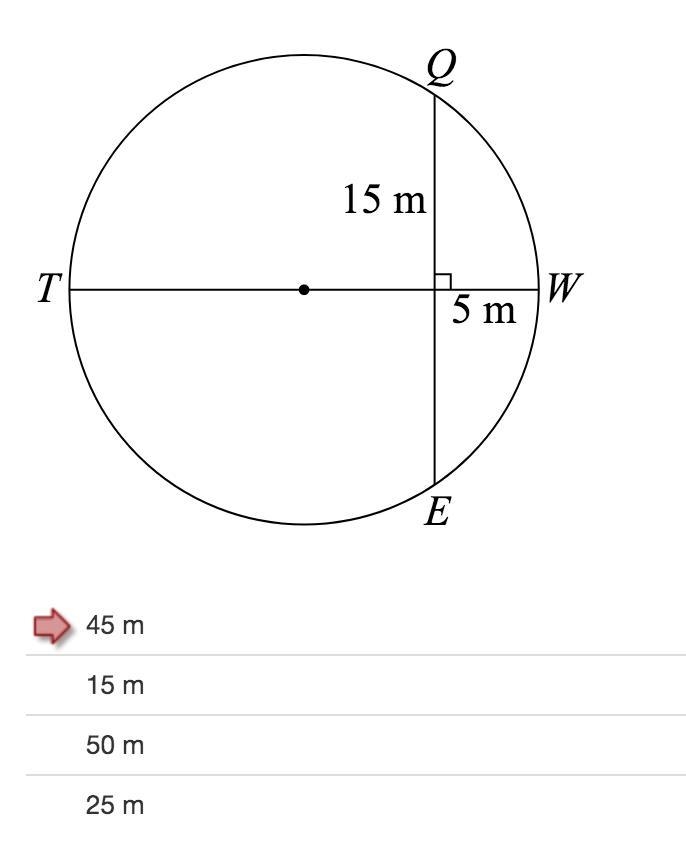 TW is a perpendicular bisector of chord QE. Identify the diameter. The answer with-example-1